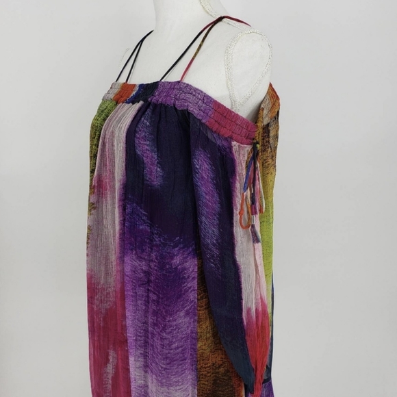 Floreat Multicolor Watercolor Off The Shoulder Tunic Dress - Picture 4 of 8